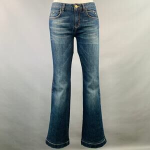 ROBERTO CAVALLI Size 2 Blue Cotton Blend Low Rise Studded Twill Flared Jeans